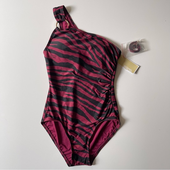 NWT MICHAEL KORS Maroon Animal Print Swimsuit Size 4 - Picture 5 of 10